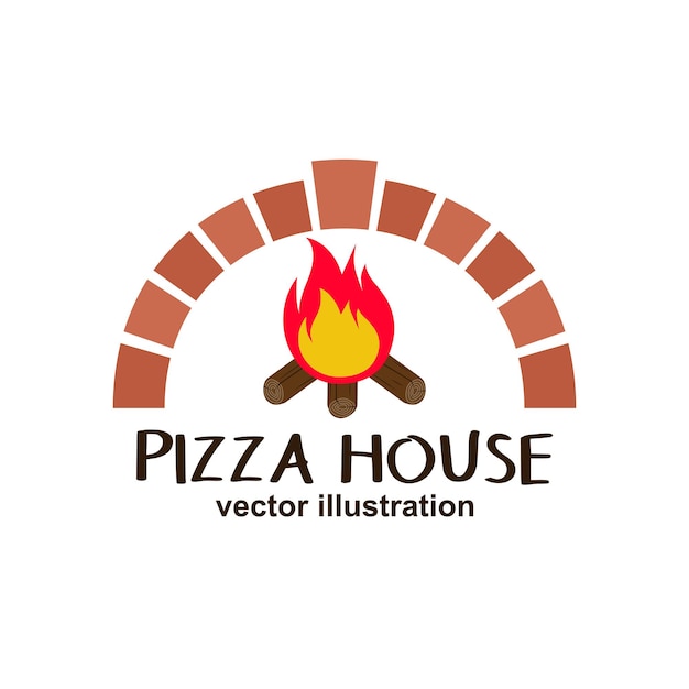 Logo de la pizza La pizza horneada en un horno de leña tradicional La pizza a fuego de leña Ilustración vectorial