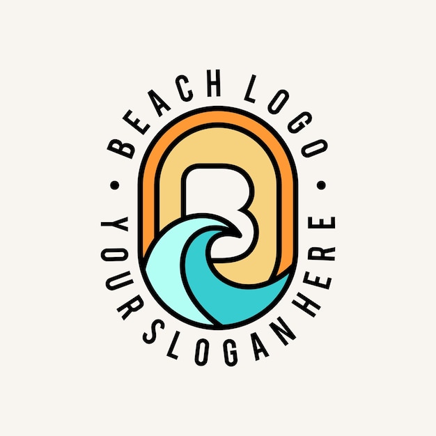 Vector logo de playa con concepto de línea mono