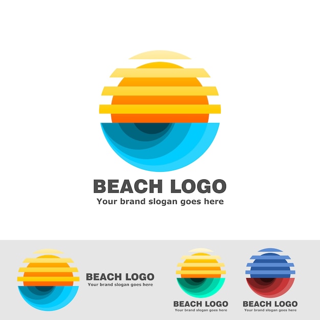 Vector logo de playa raya sol y mar ola