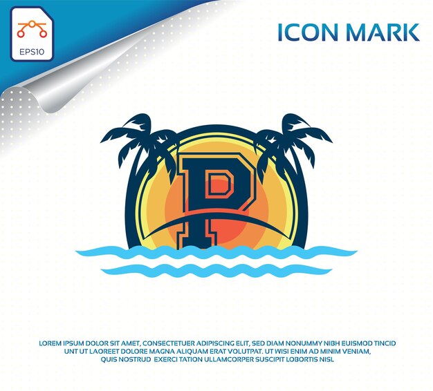 Logo de playa con vector premium de letra p
