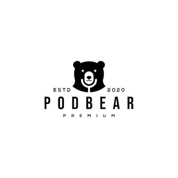Vector logo de podcast de oso y micrófono