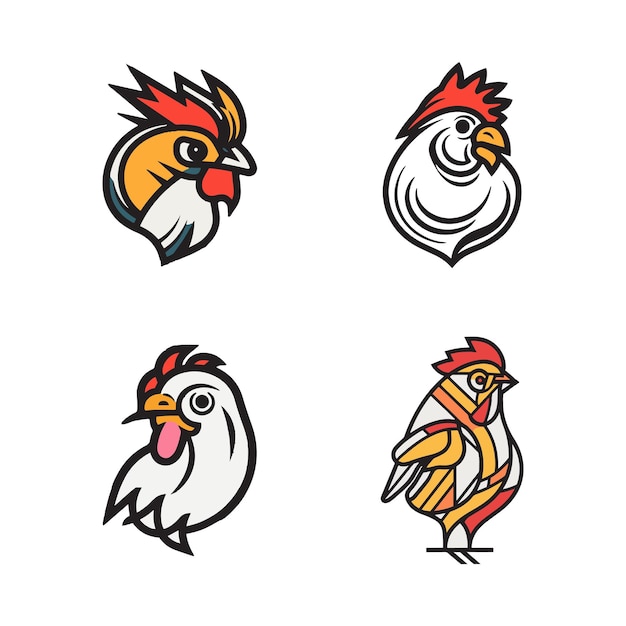 Logo de pollo vintage dibujado a mano en estilo de arte de línea plana
