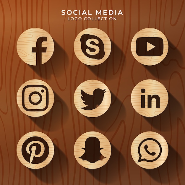 Logo de redes sociales con textura de madera