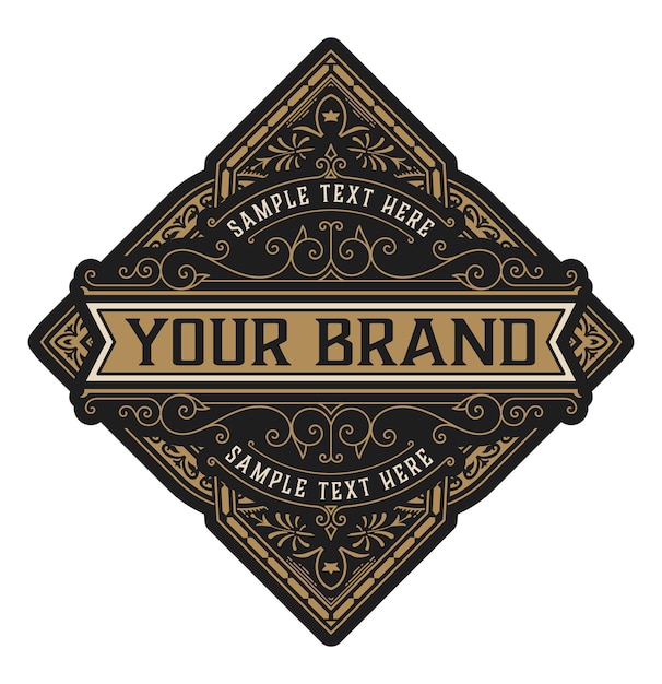 Logo retro vintage con adornos florales