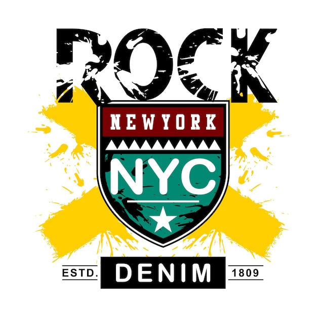 Vector un logo de rock new york nyc con un fondo amarillo.
