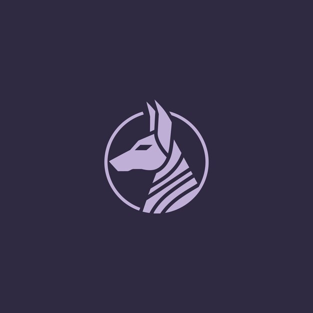 Logo sencillo de Anubis, dios egipcio, con un estilo limpio e icónico de arte lineal
