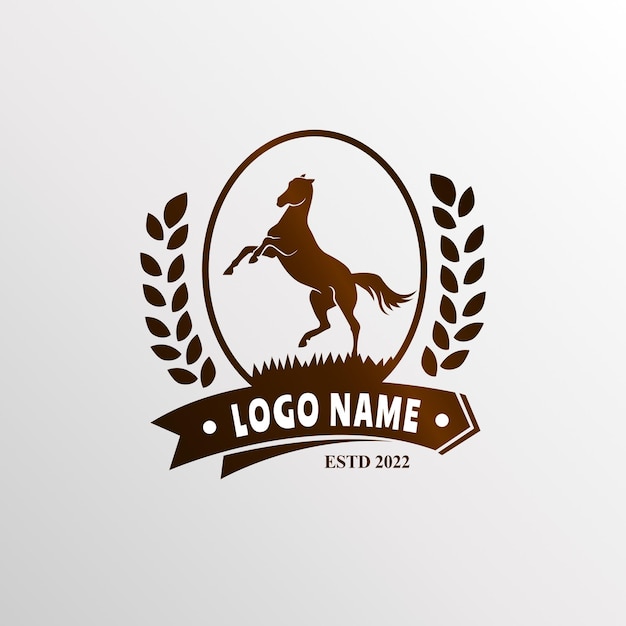 Logo de silueta de caballo para negocios. diseño de logotipo antiguo. diseño vintage de caballos. logotipo de caballo dorado.