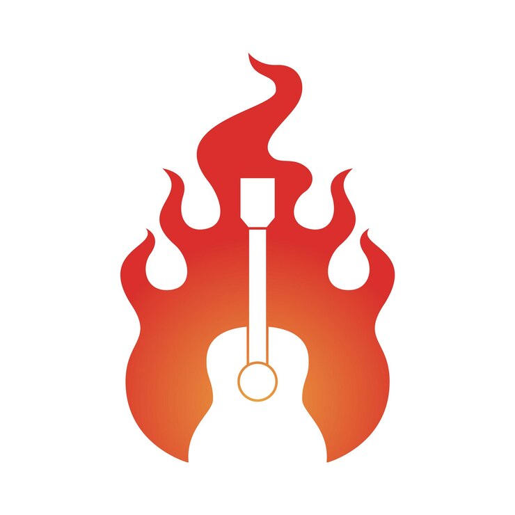 Vector logo de silueta de guitarra acústica dentro de un fuego