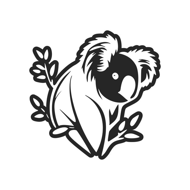 Vector logo simple en blanco y negro con adorable koala