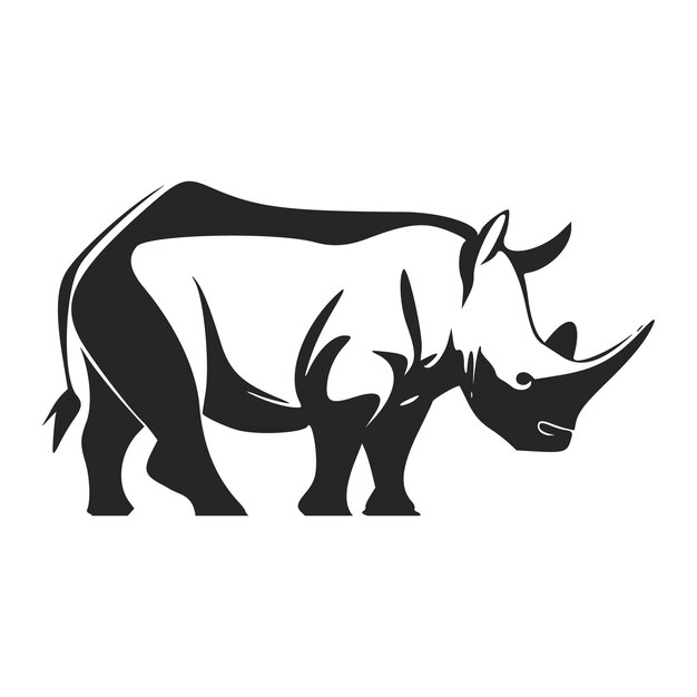 Logo simple en blanco y negro con un rinoceronte encantador