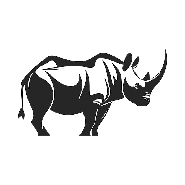 Logo simple en blanco y negro con rinoceronte estético.