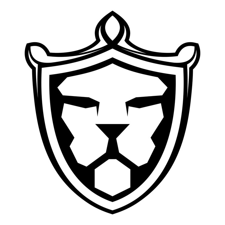 Vector logo simple silueta geométrica cabeza de león dentro del escudo
