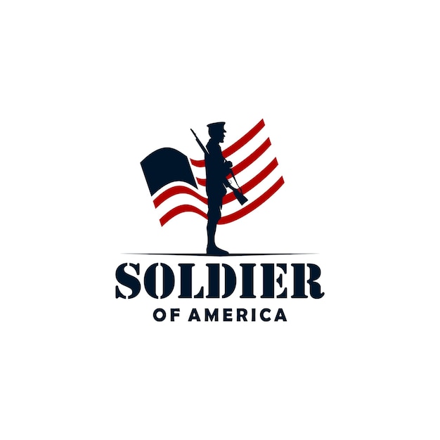 Logo de soldado de fondo de bandera americana