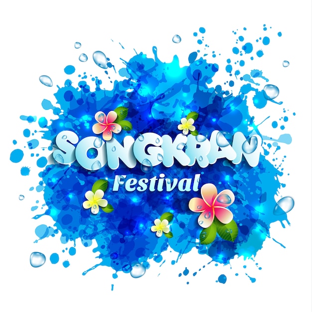 Logo songkran festival de Tailandia con salpicaduras de agua.