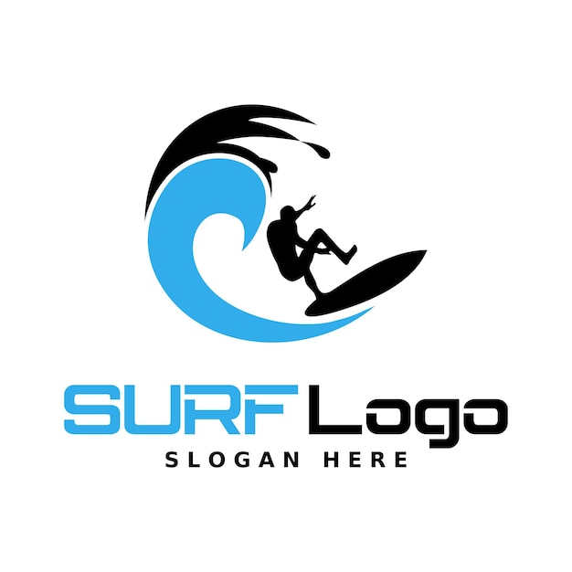Logo de surf con silueta de hombre