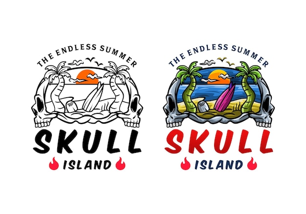 Logo surfing skull island plantilla de ilustración vectorial con diseño simple y elegante bueno para cualquier industria