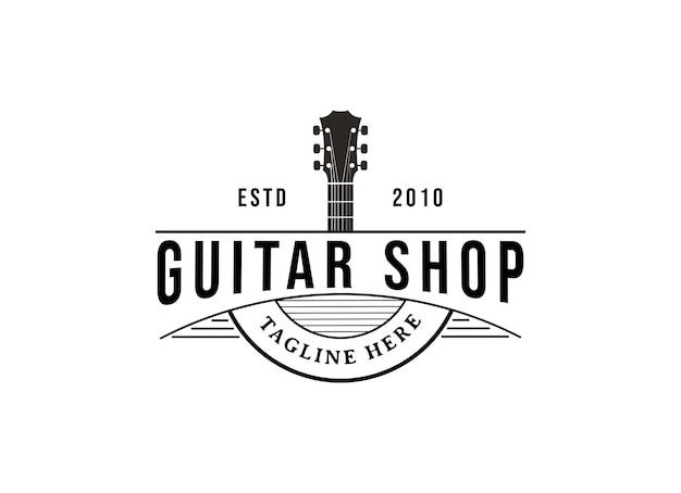 Vector logo de la tienda de guitarras vectoriales iconos de música para la marca de la tienda de audio o póster diseño de logotipo de guitarra