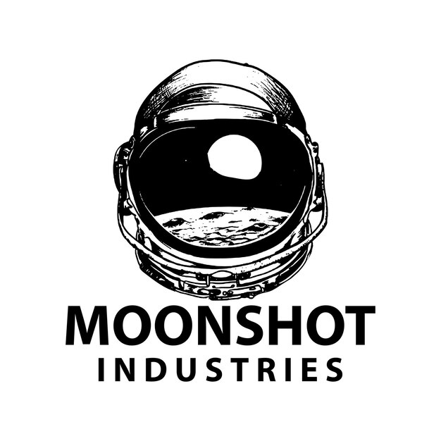 Un logo para un traje espacial que dice industrias moonsshot.