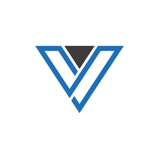 Un logo triangular azul y negro con la letra v en el medio.