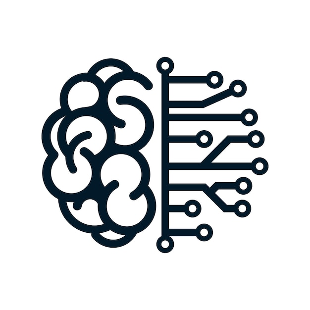 Logo único de cerebro y tecnología.