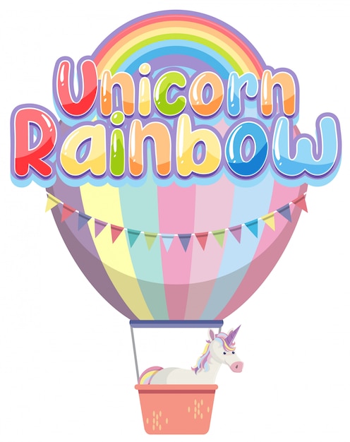 Logo de unicornio arcoiris en color pastel con lindo globo