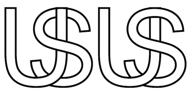 Logo us y su icon firman dos letras entrelazadas US vector logo us su primeras letras mayúsculas entre el patrón alfabeto us