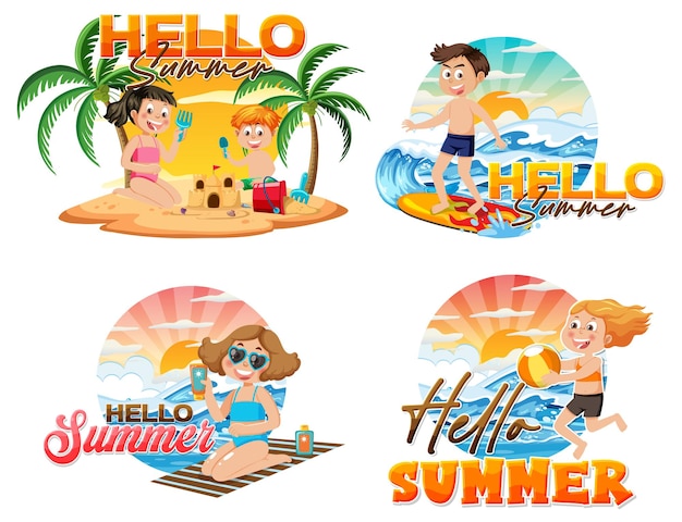 Logo de vacaciones de verano y niños felices