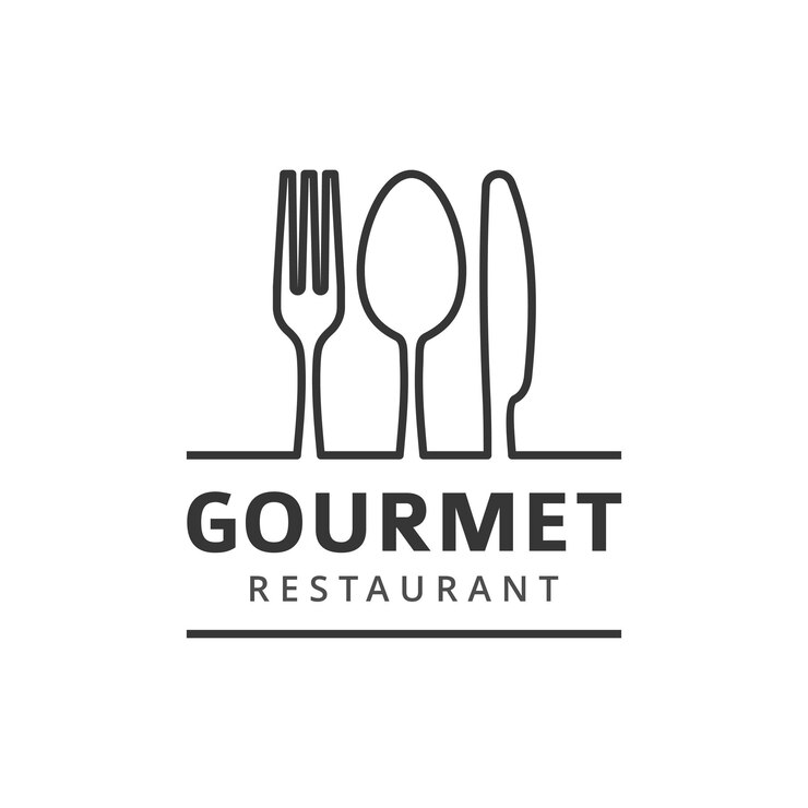 Logo de vector de comida con tenedor cuchillo y cuchara