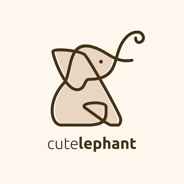 Logo de vector de elefante lindo de una línea