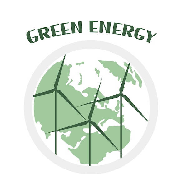 Logo de vector de energía verde con globo y molinos de viento. aislado sobre fondo blanco