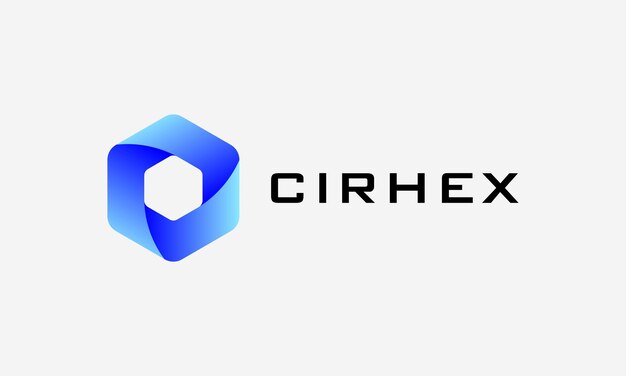 Logo vector hexagonal color azul concepto minimalista tecnología diseño seguro
