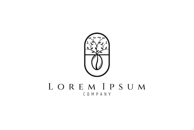 Logo vector una imagen abstracta de un árbol frondoso donde crece un grano de café en el suelo