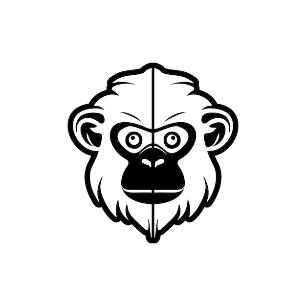 El logo vectorial de mono blanco y negro está aislado de manera experta en un fondo de blanco puro