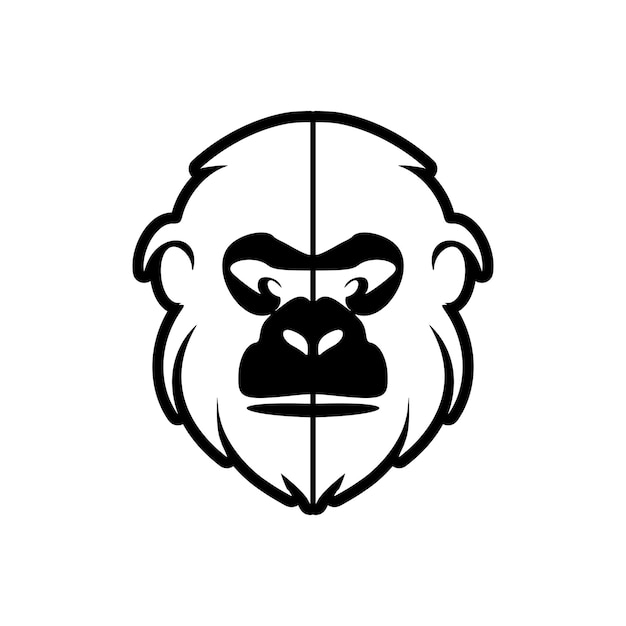 El logo vectorial de mono blanco y negro está hábilmente aislado en un fondo de blanco puro