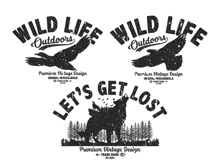 Vector logo vintage retro silueta animales conjunto al aire libre aventura selva bosque