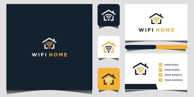 Logo wifi hogar y plantilla de tarjeta de visita Vector Premium