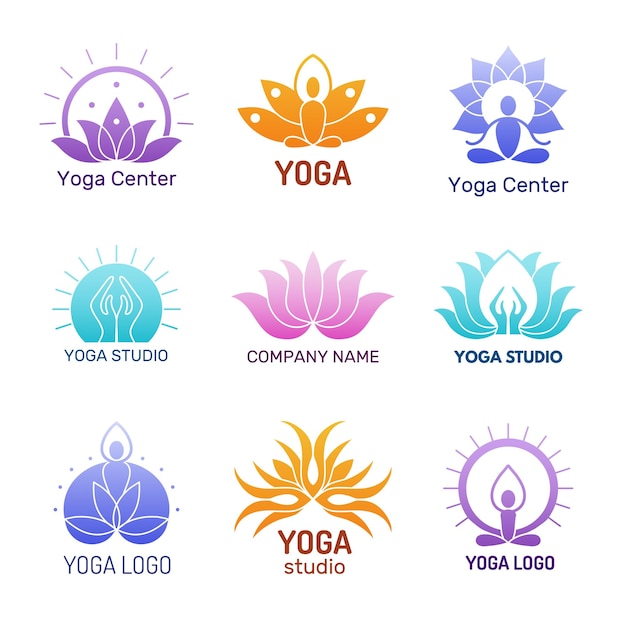 Logo de yoga Símbolos étnicos abstractos para la práctica de yoga iconos de meditación buddah naturaleza imágenes vectoriales recientes para spa