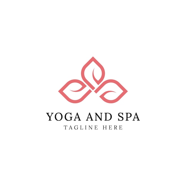 Logo de yoga y spa con hojas y concepto de línea