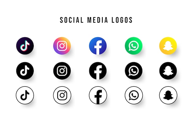 logos 3d de tiktok, instagram, facebook, whatsapp y snapchat