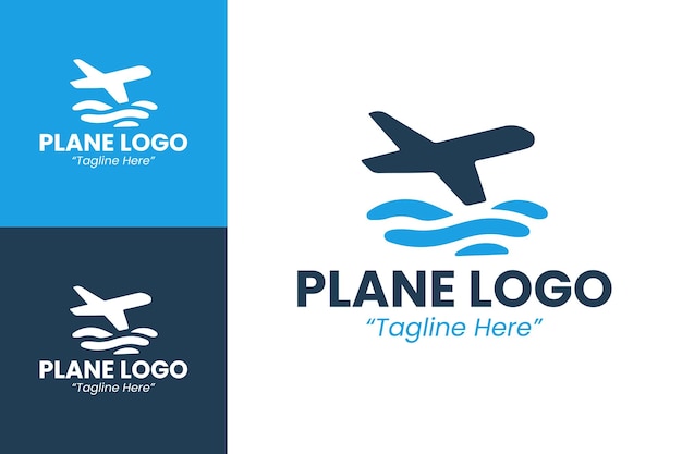 Logos de aviones personalizables para viajes en avión y marca de aviación en azul y blanco