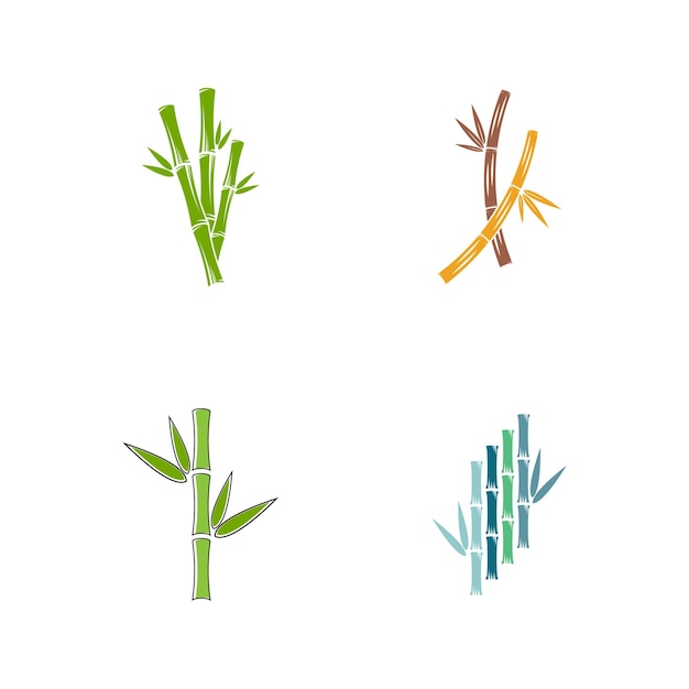 Logos de bambú con plantilla de icona vectorial de hoja verde