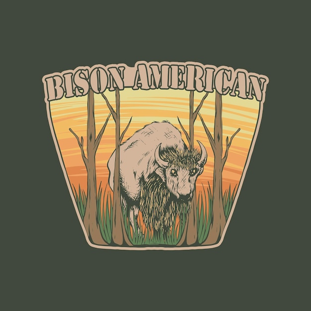 Vector logos de bisontes americanos dibujados a mano