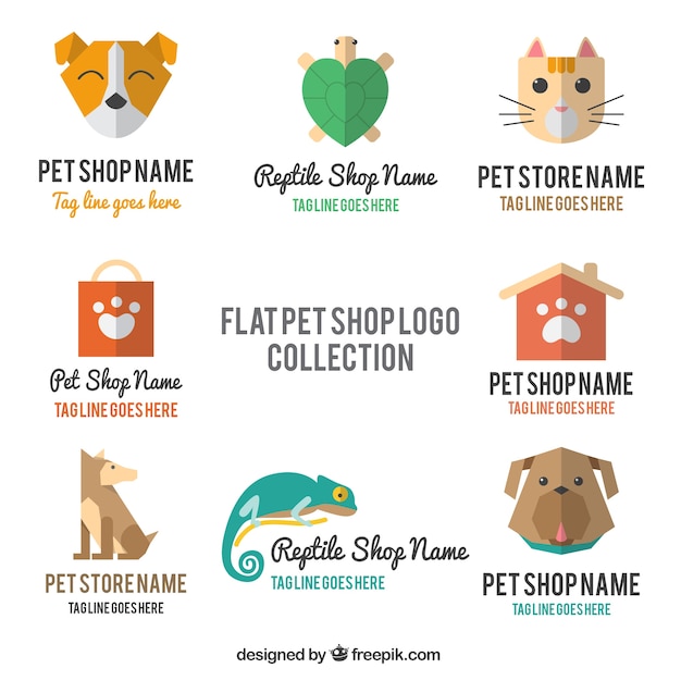 Vector logos bonitos para una tienda de animales con diferentes animales