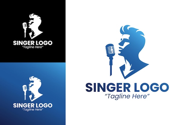 Logos de cantantes elegantes en azul y negro para la marca de música profesional