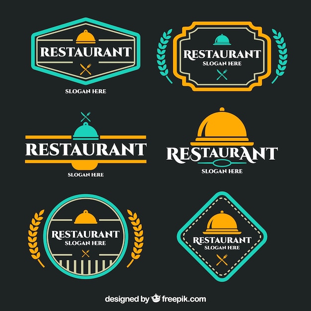 Logos coloridos de restaurante con diseño de emblema