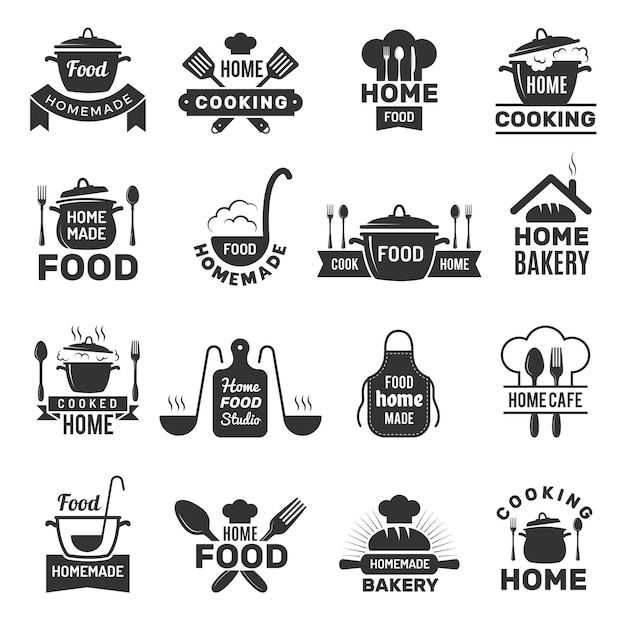 Vector logos de comida casera. símbolos de cocina de cocina