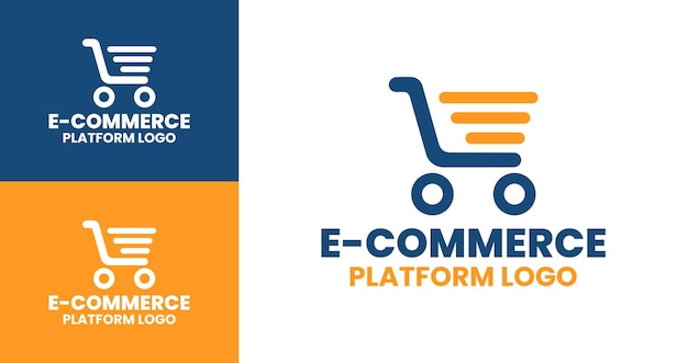 Logos creativos de plataformas de comercio electrónico en azul para soluciones de marca de comercio electrónico