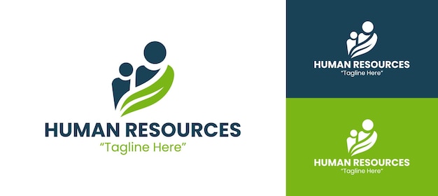 Logos creativos de recursos humanos en verde y azul para la marca de la fuerza de trabajo