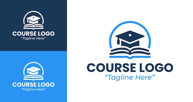 Logos de cursos creativos y limpios con fondo de gradiente azul y temas educativos
