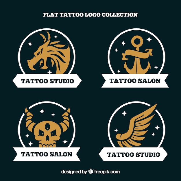 Vector logos dorados de estudio de tatuahes